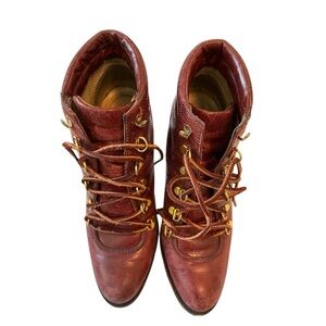 MICHAEL Michael Kors Red Leather Lace Up Boots Rugged Design